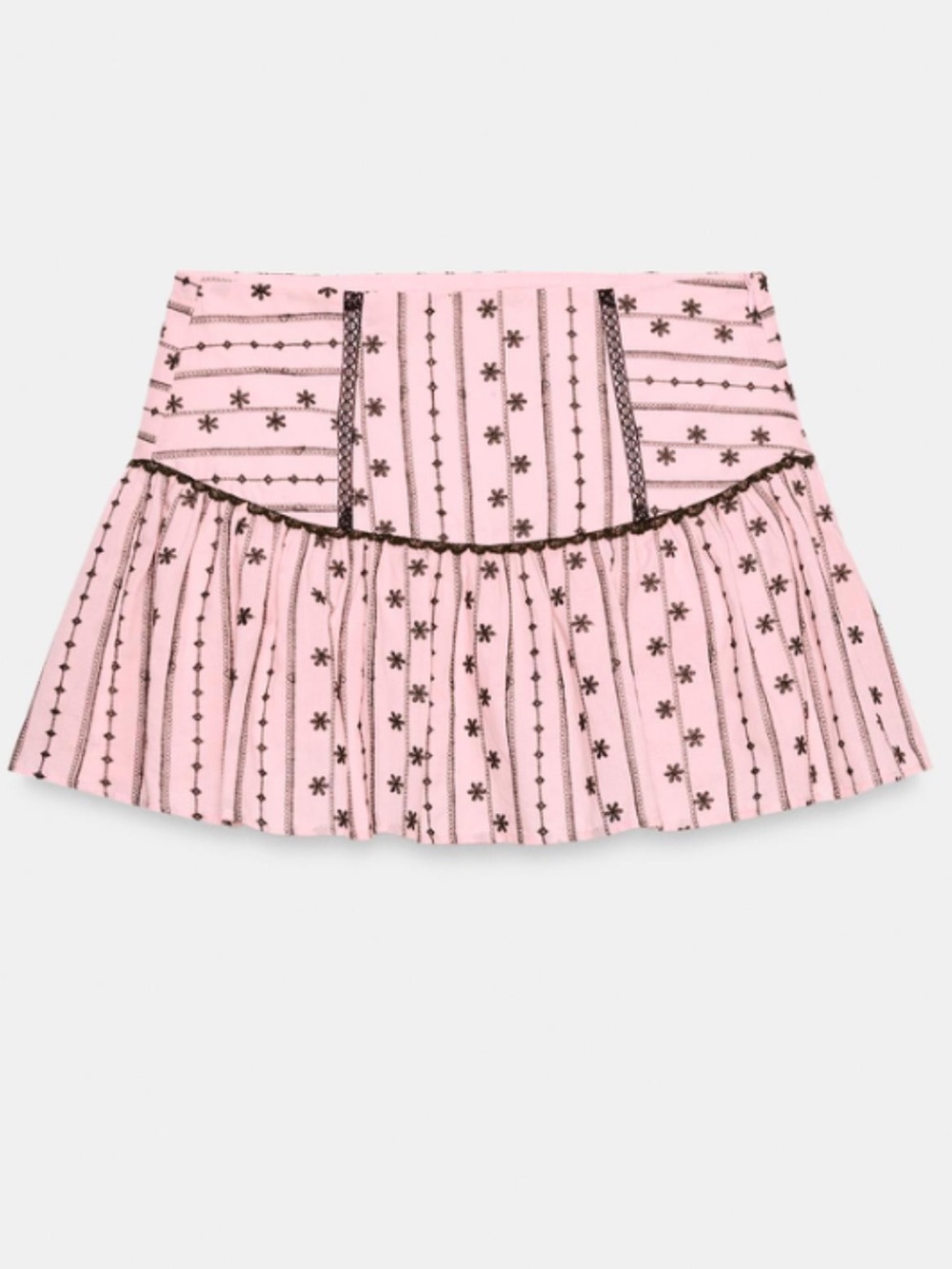 Zara Women's Pink Embroidered Ruffle Mini Skirt Skort sz Small Lace Stars Zip